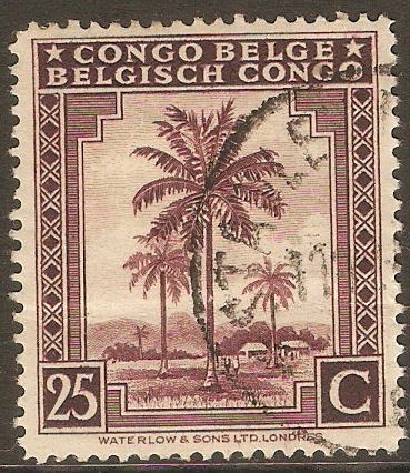 Belgian Congo 1942 25c Maroon Stamp. SG254.